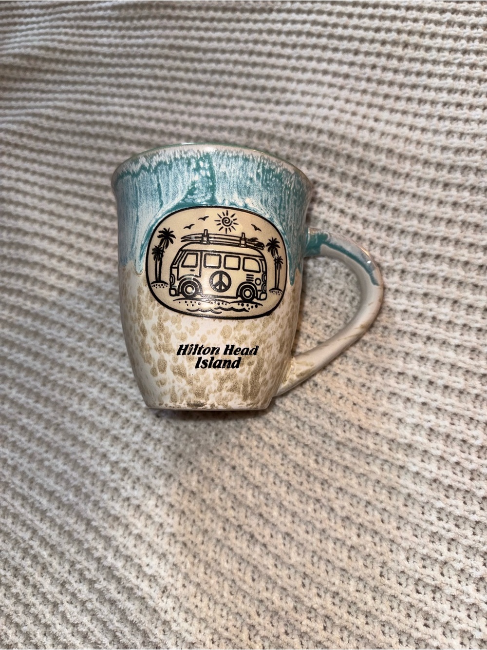 Hilton Head Island Ceramic Mug with Teal Drip Glaze